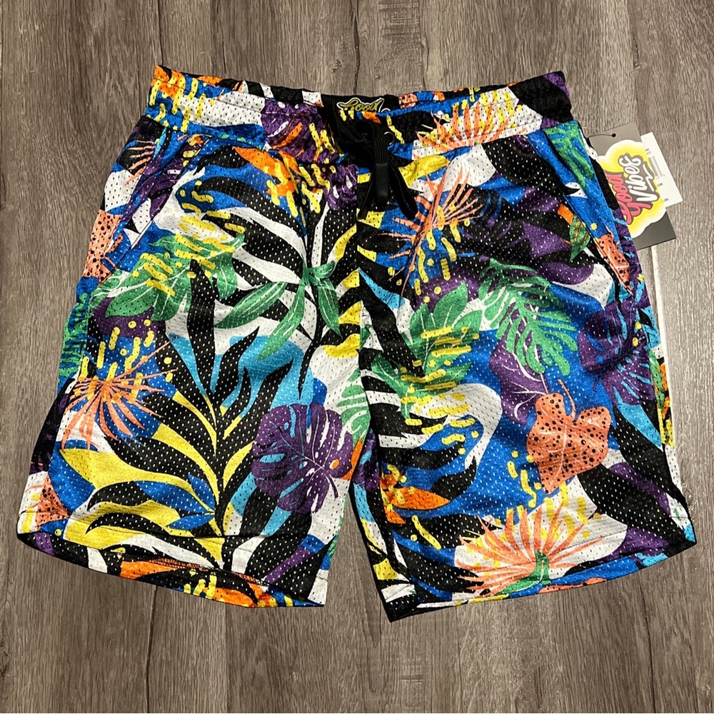 Good Vibes Drill Clothing Co. Shorts Mens Size Medium Multicolor Retro Plants 90